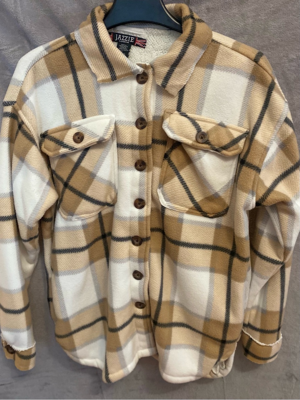 Jazzie London Plaid Fleece Sherpa-Lined Shacket Large Fall Fashion Layering